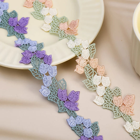 1 Yard Flowers Embroidery Water Soluble Lace Fabric Trim Ribbon Applique Dress Headwear Accessories DIY Sewing Repair 4CM Wide
