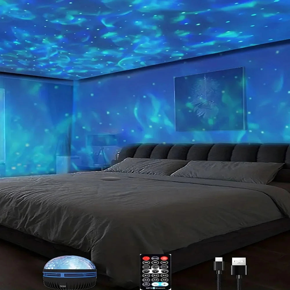 Galaxy Projector, Water Ocean Wave Projector For Bedroom Night Light  Room Decor With 7-Colors Patterns
