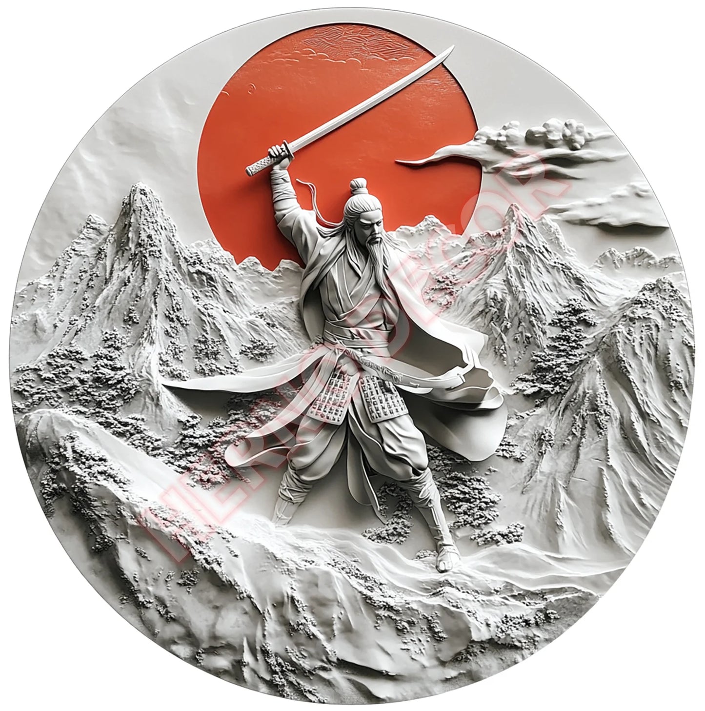 Japanese Samurai Aluminum Wall Art, Retro Style Circular Metal Logo Decoration, Suitable for Manholes, Cafes, Homes Weatherproof