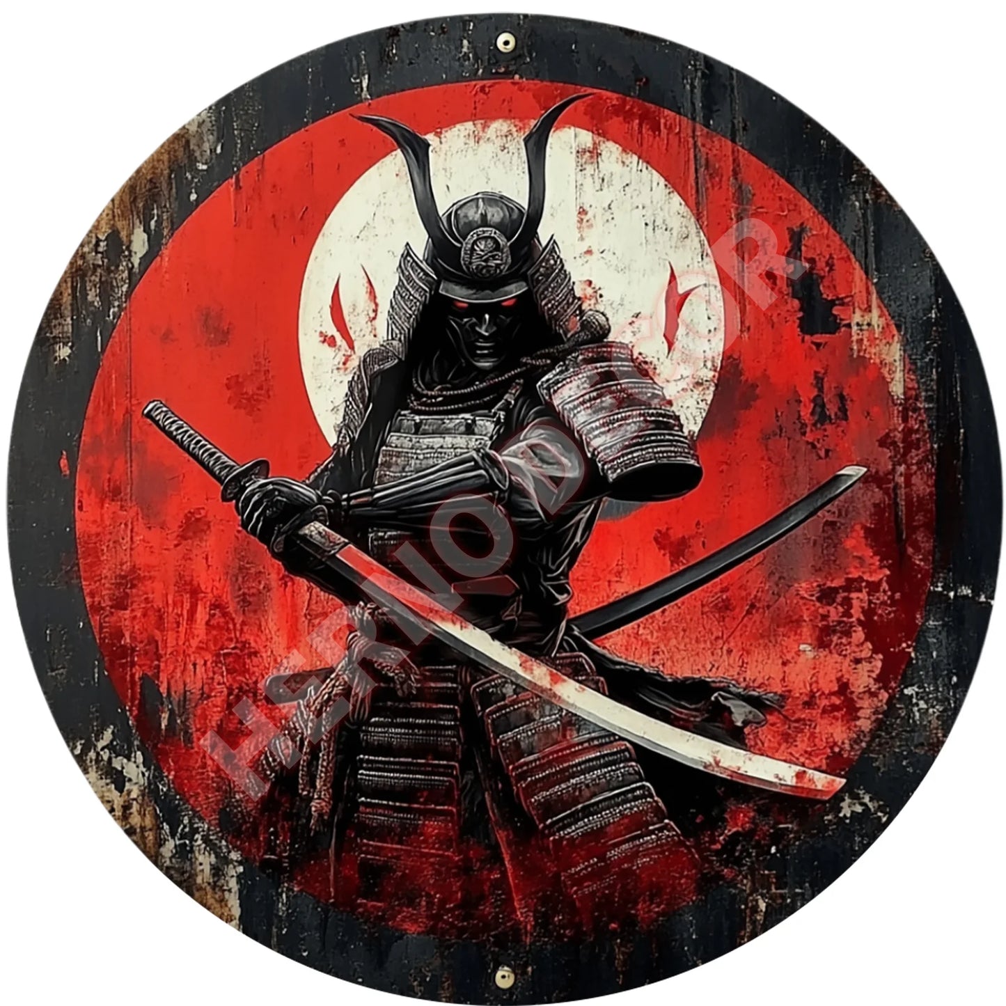Japanese Samurai Aluminum Wall Art, Retro Style Circular Metal Logo Decoration, Suitable for Manholes, Cafes, Homes Weatherproof