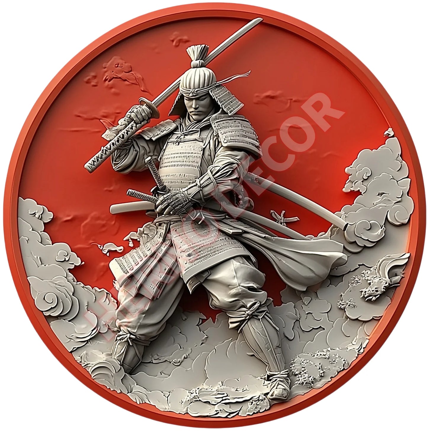 Japanese Samurai Aluminum Wall Art, Retro Style Circular Metal Logo Decoration, Suitable for Manholes, Cafes, Homes Weatherproof