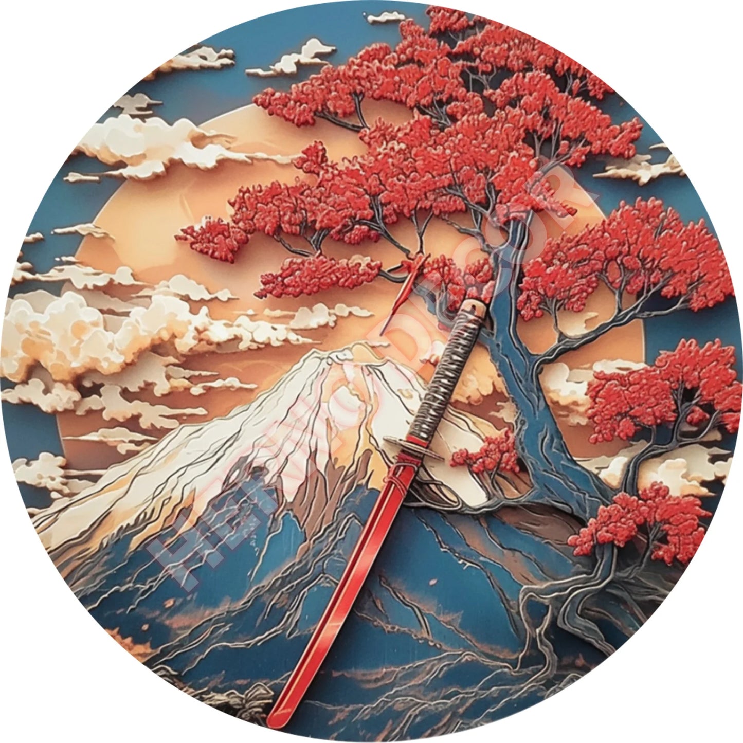 Japanese Samurai Aluminum Wall Art, Retro Style Circular Metal Logo Decoration, Suitable for Manholes, Cafes, Homes Weatherproof