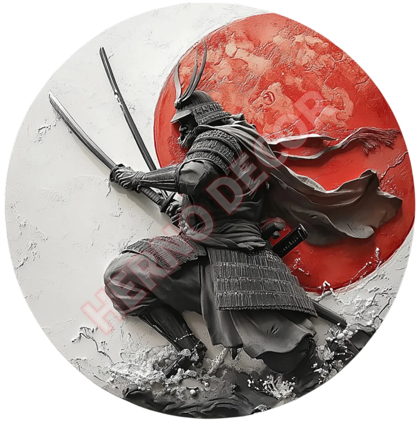 Japanese Samurai Aluminum Wall Art, Retro Style Circular Metal Logo Decoration, Suitable for Manholes, Cafes, Homes Weatherproof