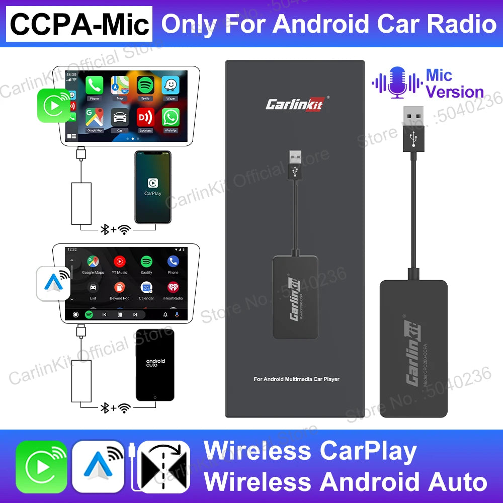 CarlinKit Android Auto USB Dongle Wireless CarPlay Adapter For Android Car Support Spotify Waze Map Phone Mirrorlink Car Radio