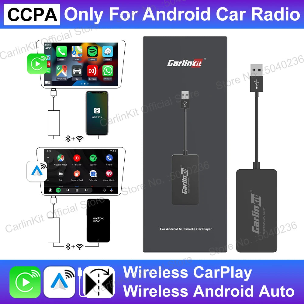 CarlinKit Android Auto USB Dongle Wireless CarPlay Adapter For Android Car Support Spotify Waze Map Phone Mirrorlink Car Radio