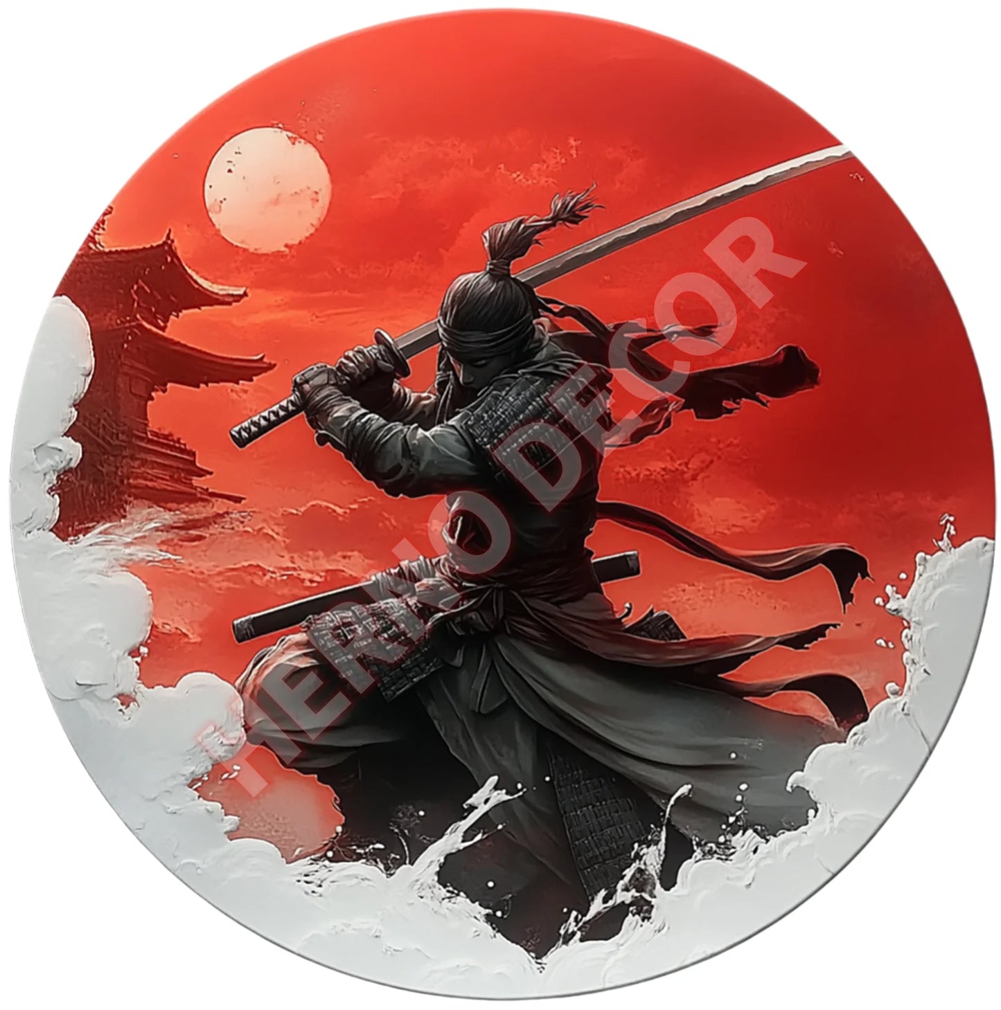 Japanese Samurai Aluminum Wall Art, Retro Style Circular Metal Logo Decoration, Suitable for Manholes, Cafes, Homes Weatherproof