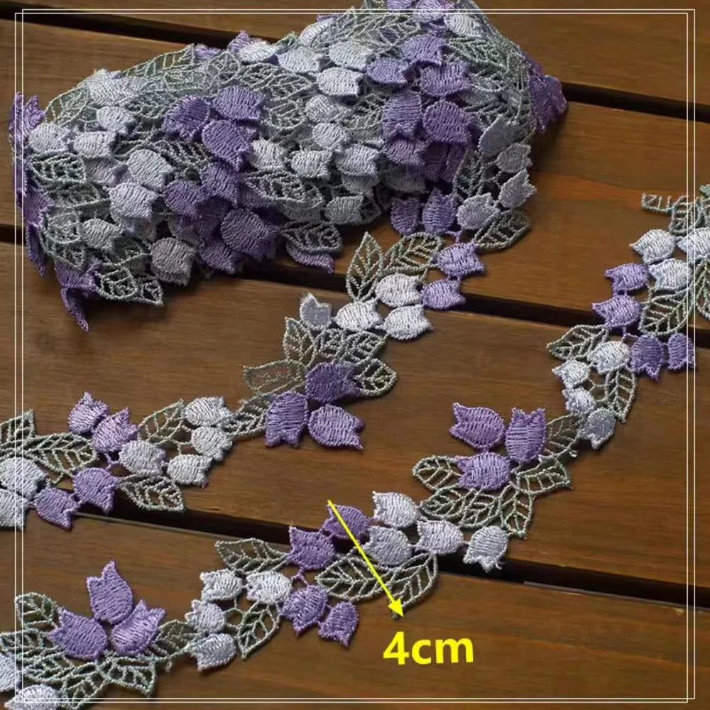 1 Yard Flowers Embroidery Water Soluble Lace Fabric Trim Ribbon Applique Dress Headwear Accessories DIY Sewing Repair 4CM Wide