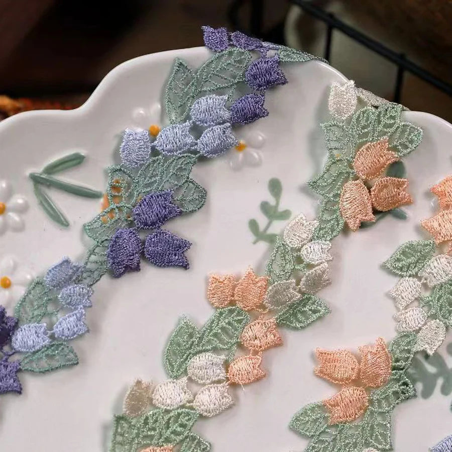 1 Yard Flowers Embroidery Water Soluble Lace Fabric Trim Ribbon Applique Dress Headwear Accessories DIY Sewing Repair 4CM Wide