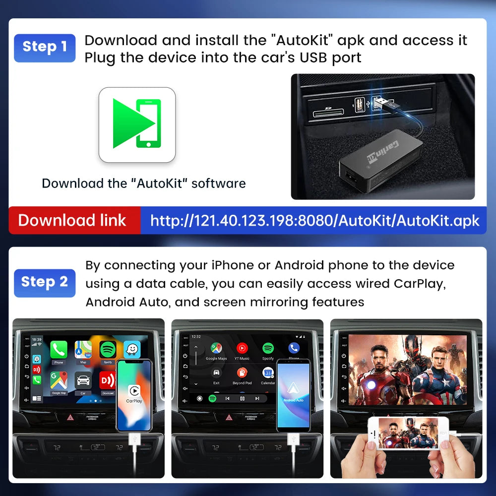 CarlinKit Android Auto USB Dongle Wireless CarPlay Adapter For Android Car Support Spotify Waze Map Phone Mirrorlink Car Radio